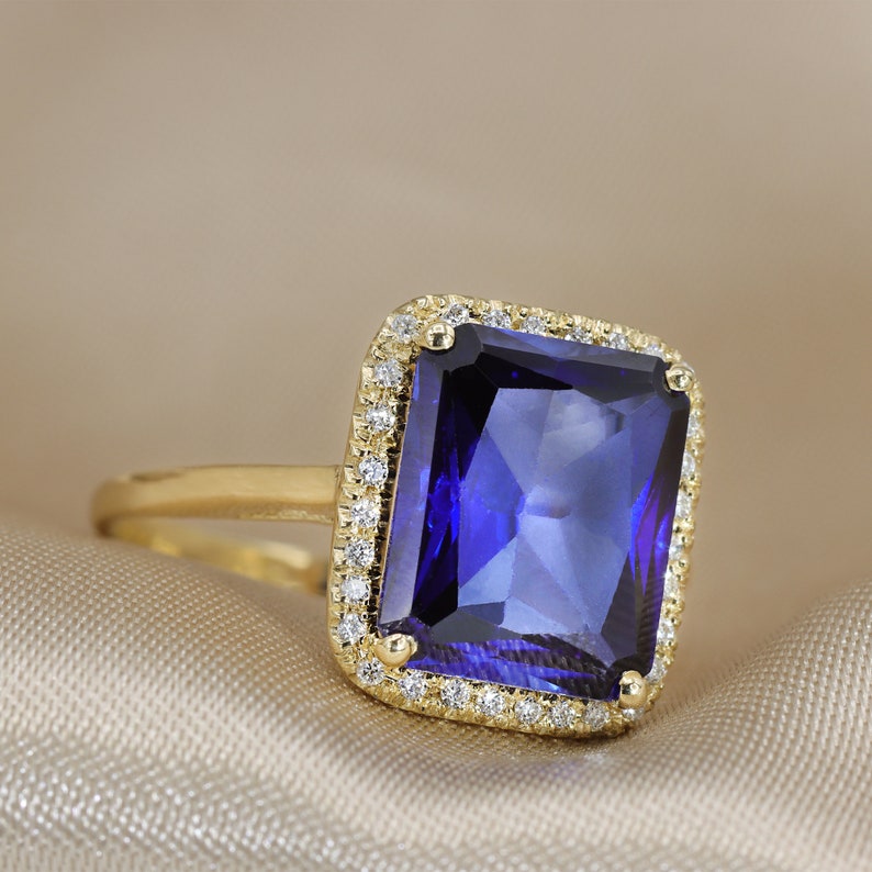 Blue Sapphire Diamond Ring Blue stone ring September birthstone gemstone ring sapphire diamond rings blue stone ring halo image 1