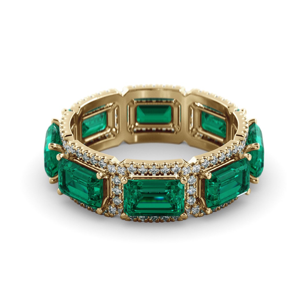 Handmade 14K Gold With Emerald and Diamond Halo, May Birthstone ...