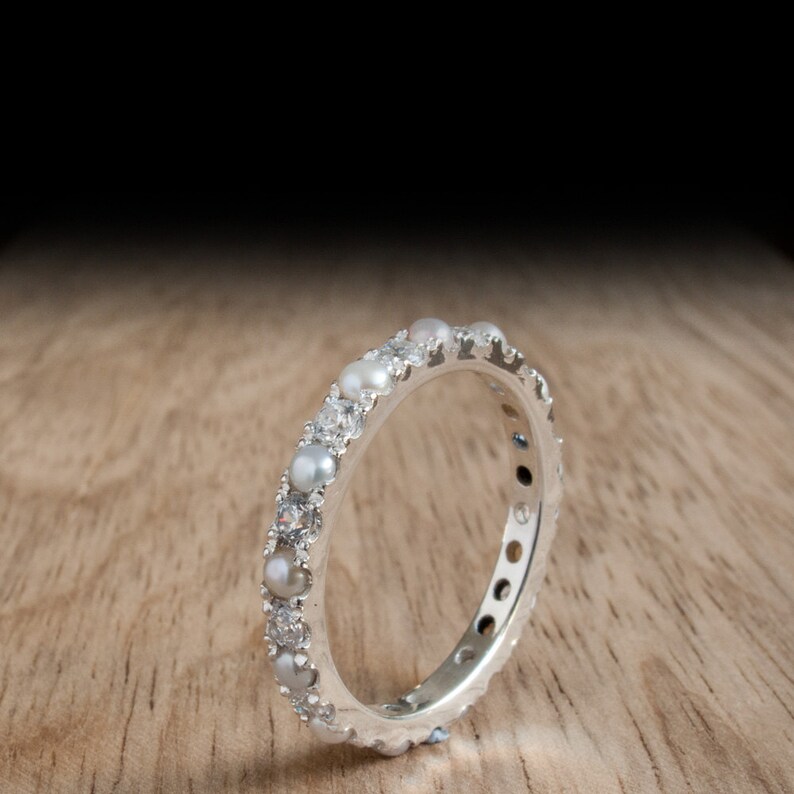Diamonds and Pearls alternating eternity White Gold Ring Etsy