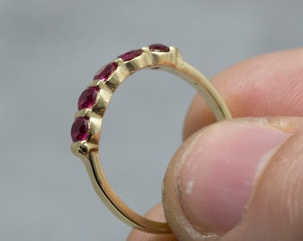 Gold Ruby Ring - Half Eternity ring - natural Ruby - 14K Yellow Gold