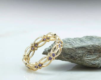 Amethyst Celtic Eternity Ring - Amethyst Ring - purple gemstone Gold Ring - pattern - victorian - gothic