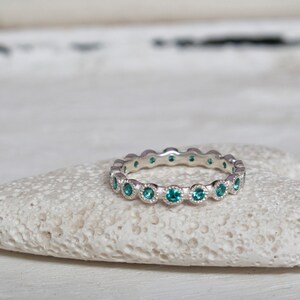Eternity Ring Silver with Emeralds Emerald eternity ring Silver Stone ring Green stone ring May birthstone Ring image 3