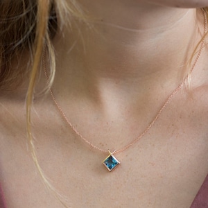 Blue topaz necklace, London blue topaz, Blue necklace, December birthstone necklace, something blue, Gemstone jewelry, rose gold necklace image 3