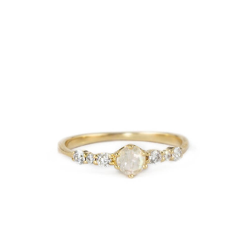 Solitaire Moonstone Diamond engagement ring, 14 Karat Gold ring, rainbow moonstone engagement ring image 2