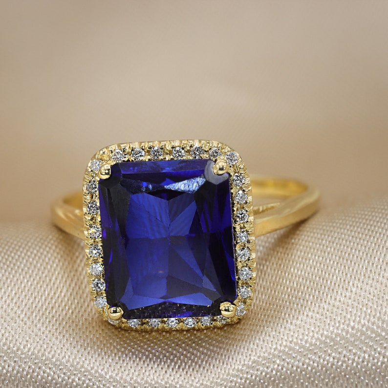 Blue Sapphire Diamond Ring Blue stone ring September birthstone gemstone ring sapphire diamond rings blue stone ring halo image 4