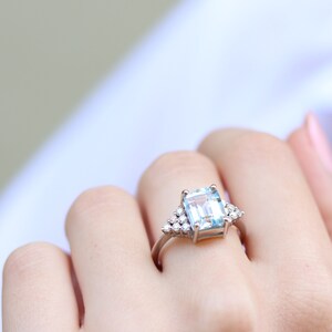 Aquamarine and Diamonds ring, 14K Gold ring, art deco ring, Vintage ring, Solitaire ring, Aquamarine, Diamonds image 3