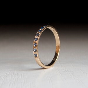 Gold half eternity ring Blue sapphire ring thin band stacking ring blue stone September birthstone dainty gold ring narrow image 3