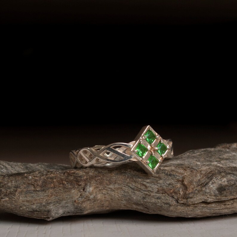 Celtic ring set with Four Green Emeralds Sterling Silver Etsy