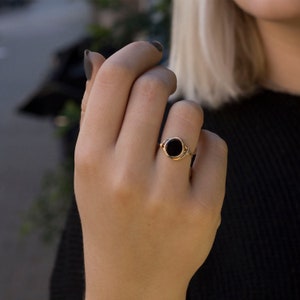 Zwarte Onyx Knoopring, Handgemaakte ring, Onyxring, draadgewikkelde ring