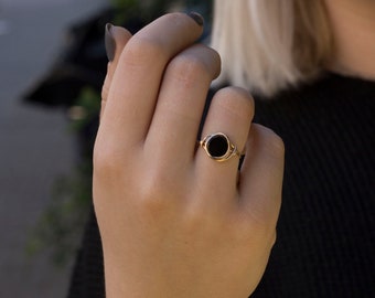 Bague noeud en onyx noir, bague faite main, bague en onyx, bague enroulée de fil de fer