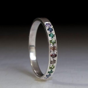Half Eternity Silver Ring - Sapphire - Citrine - Peridot - Emerald - Sapphire - Amethyst - Garnet - Ruby