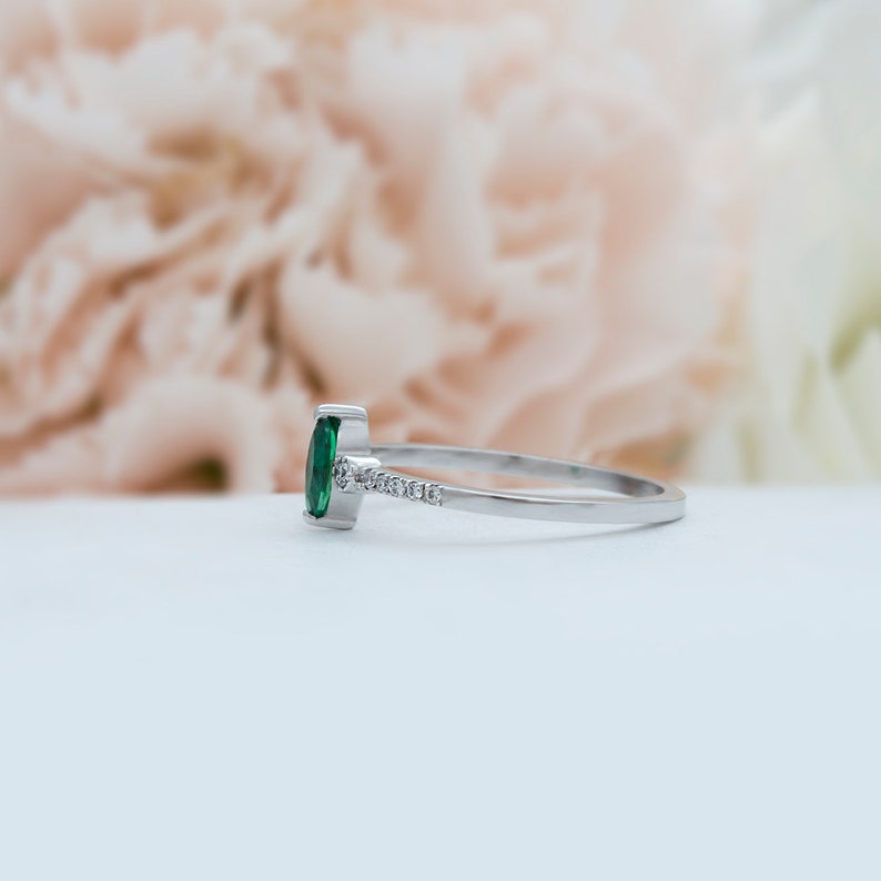 Marquise cut gemstone ring vintage yellow gold Emerald Diamond ring rose gold engagement dainty gold ring white gold