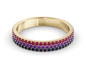 Gemstone Eternity Ring - Ruby, Sapphire & Amethyst Trio