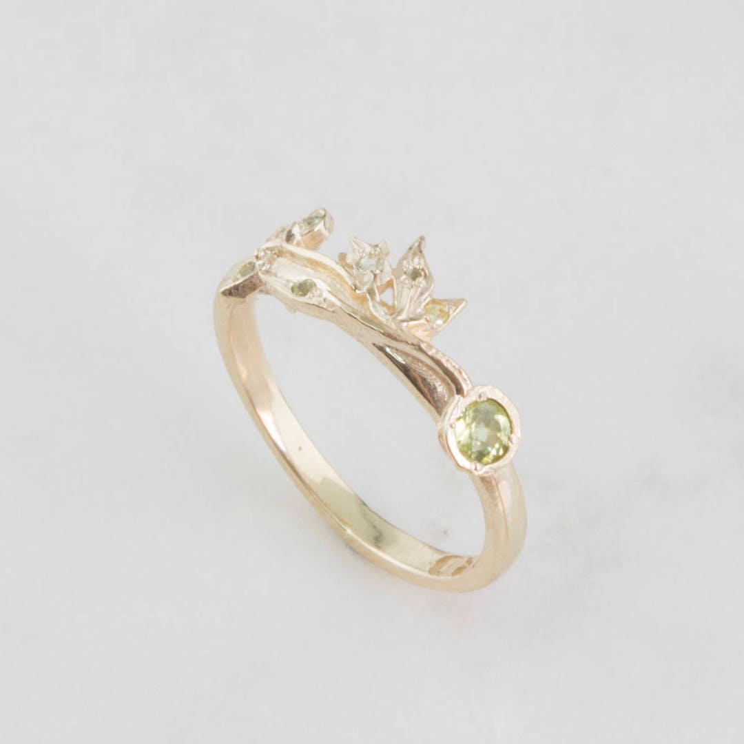 Peridot Gold Ring, Leaves Ring, Leaf Ring Etsy