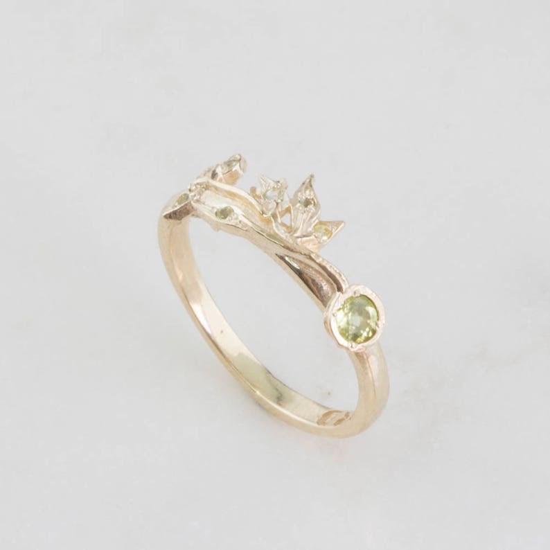 Peridot Gold Ring Leaves Ring Leaf Ring Etsy