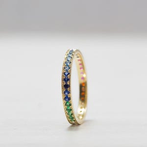 Rainbow Gold Eternity Ring, Sapphire Ruby Citrine (Dainty Ombre Band)