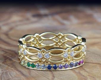 Celtic ring - Eternity ring -Diamond ring - Gothic ring - texture - Victorian - rainbow ring - ombre - Garnet - Sapphire - Emerald - ruby