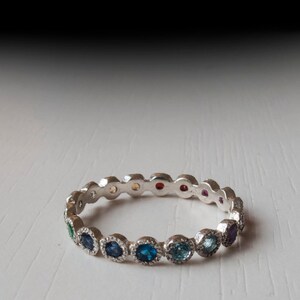 White Gold Eternity ring Sapphire Ruby Citrine Emerald Garnet Blue Topaz Thin band Silver Amethyst image 4