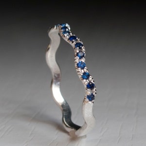 Half Eternity Sapphire ring - dainty - wave ring - White Gold or Silver