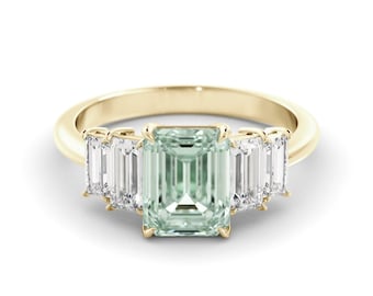 Aquamarine Ring, Emerald Cut with Lab Diamonds (14K Gold)