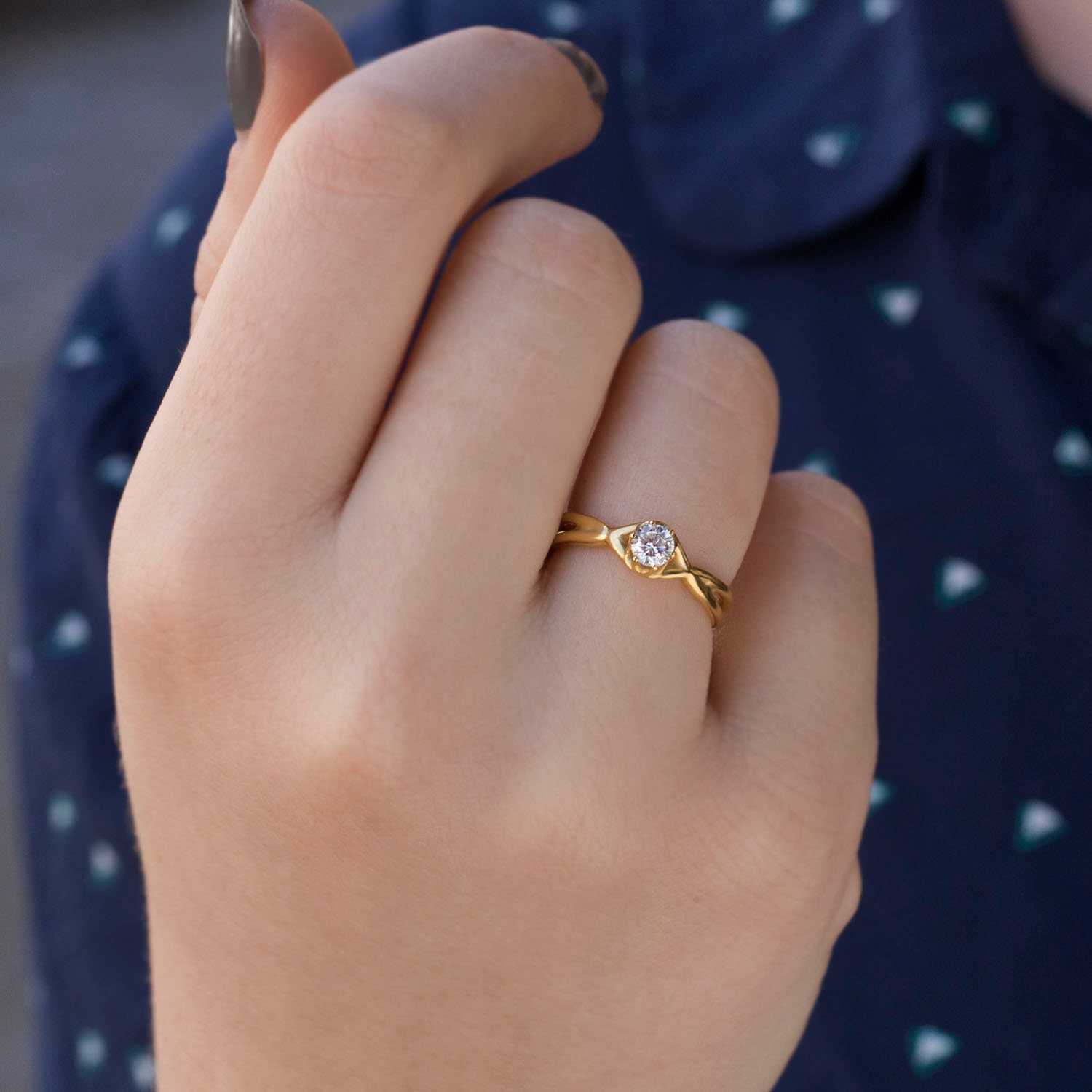 Classy Golden Ring With White Diamonds