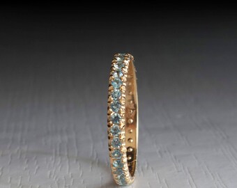 Aquamarine Gold eternity updeck ring - March Birthstone