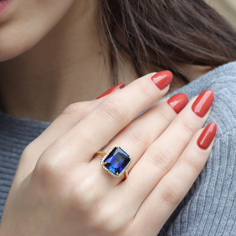 Blue Sapphire Diamond Ring Blue stone ring September birthstone gemstone ring sapphire diamond rings blue stone ring halo image 3