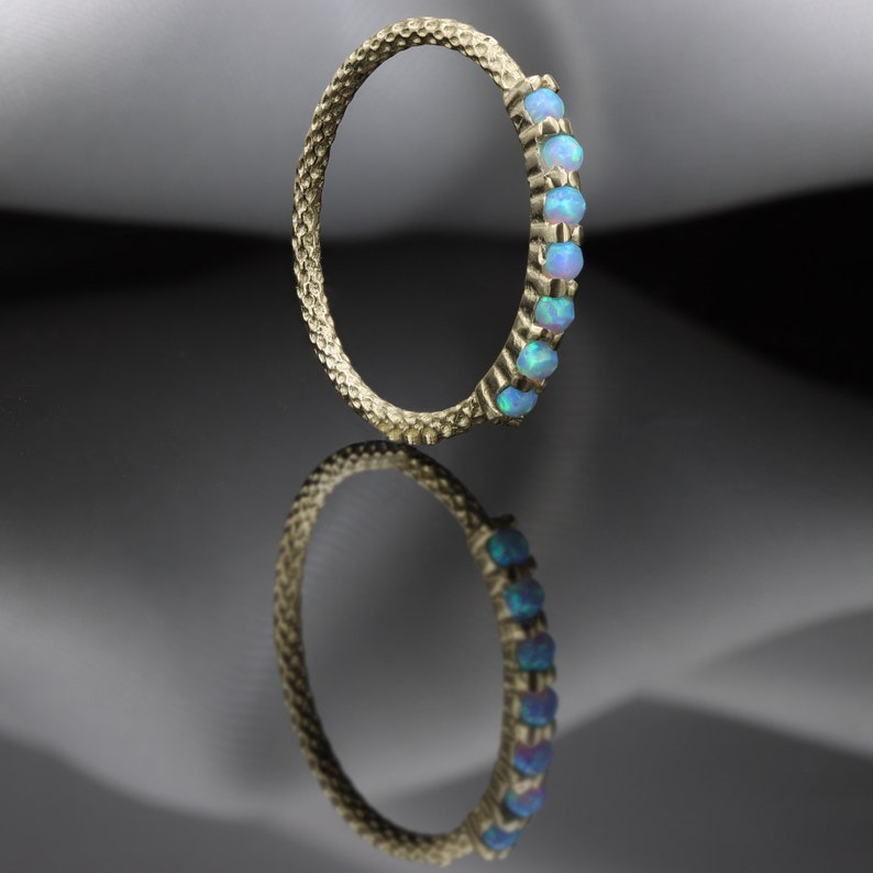 Half eternity ring Opal ring blue stone ring image 3