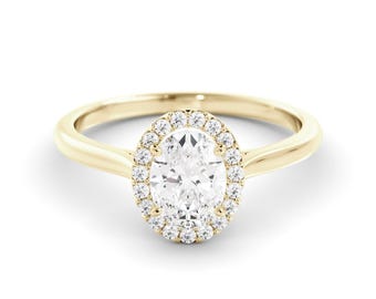 Oval Lab Diamond Engagement Ring - Classic Halo Design