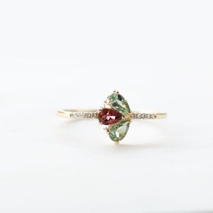 Tourmaline ring, Ruby ring, green tourmaline ring, pink, pear cut, 14K gold ring, diamond ring, promise ring, rose gold ring, art deco, gift image 6