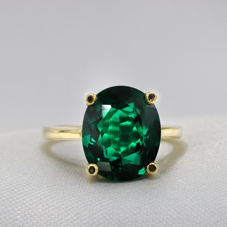 14K Green Emerald Solitaire ring Rose gold ring Oval cut gemstone 18K Gold ring gift for her Engagement ring image 1