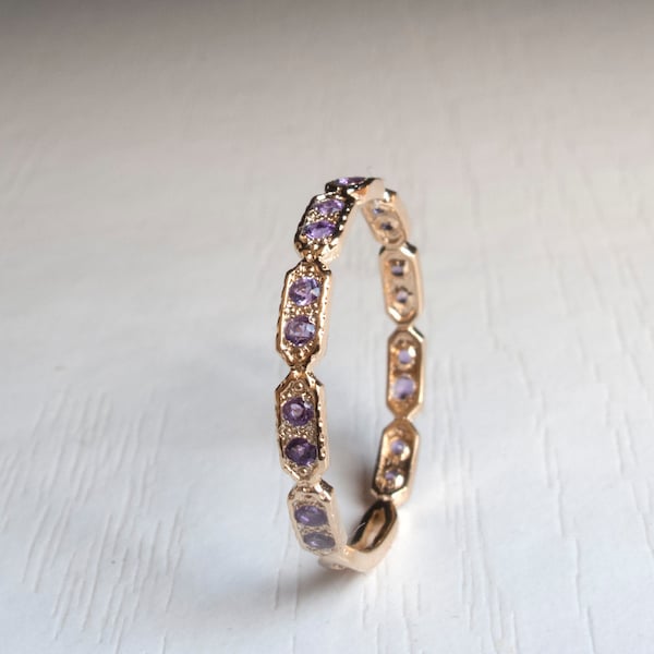 Eternity ring -  purple stone ring - thin band - dainty gold ring - stacking ring