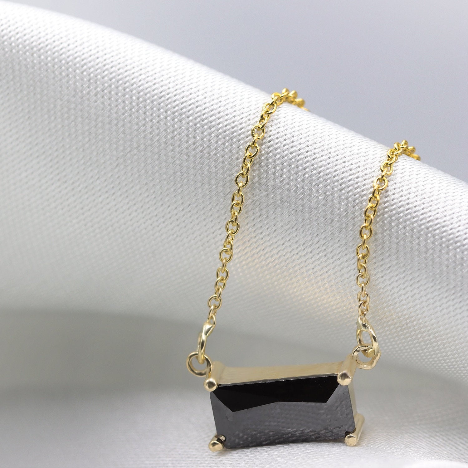 Onyx Baguette Necklace Black Onyx Gold 