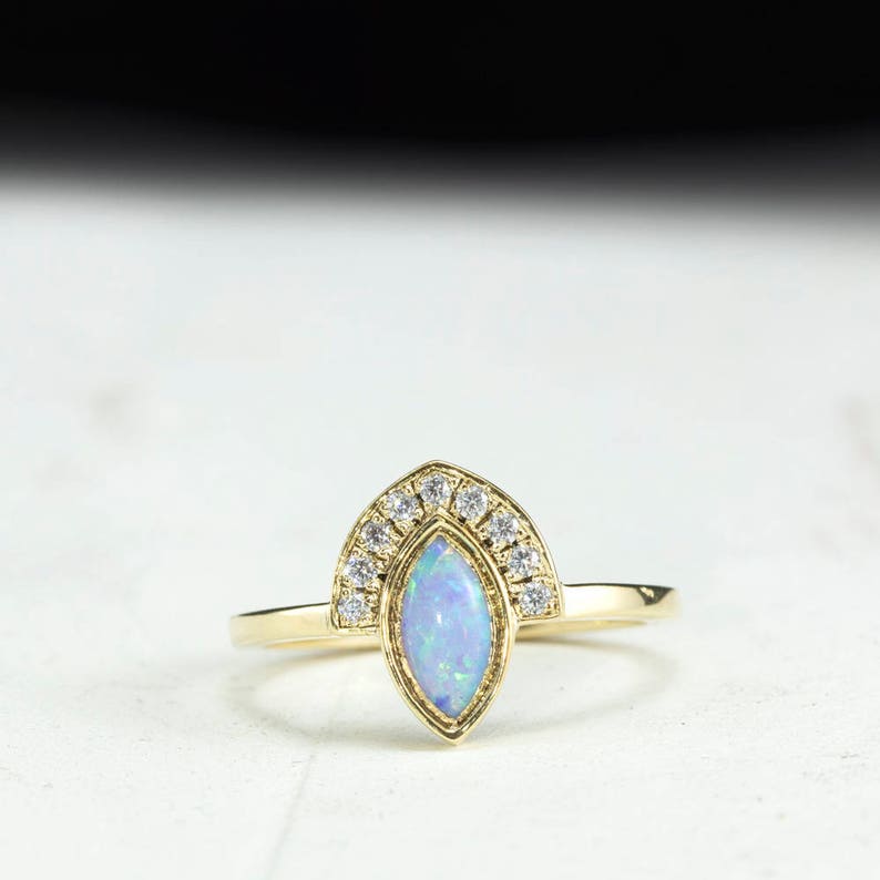 Vintage ring unique ring engagement ring unique engagement blue opal opal engagement ring opal ring diamond ring halo opal ring