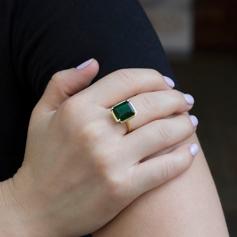 Lab Grown Emerald Ring Emerald Jewelry Rose Goldpink Gold Etsy