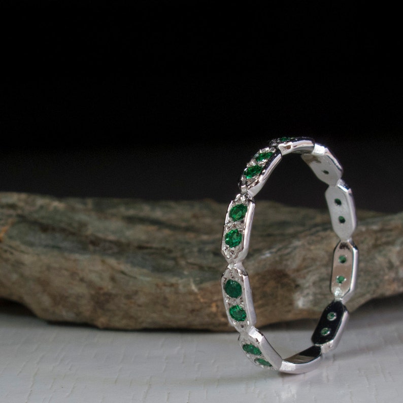 Eternity Ring Emerald Ring Thin Band Dainty Gold Ring Etsy