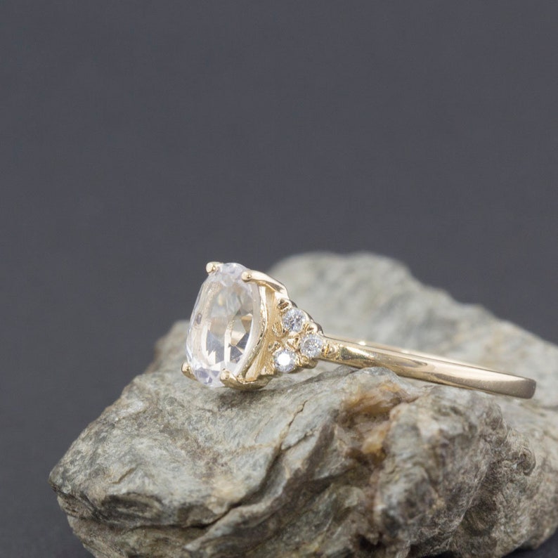 White sapphire ring engagement ring White sapphire and Diamond ring unique ring unique engagement White sapphire engagement ring