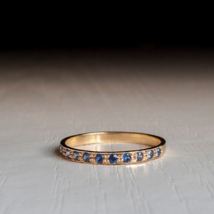Gold half eternity ring Blue sapphire ring thin band stacking ring blue stone September birthstone dainty gold ring narrow image 2