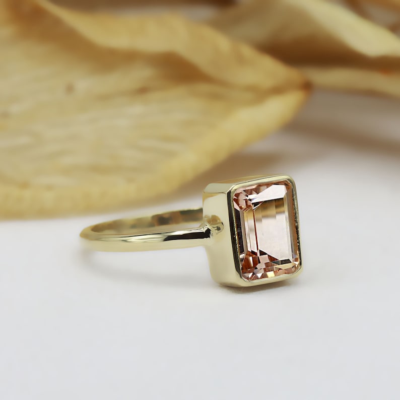 Morganite ring / pink morganite ring / engagement ring / Bezel set / Promise ring / Best friend ring / 14K Gold ring image 4