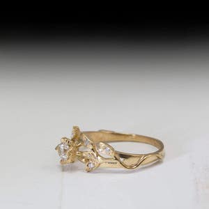 Gold Leaves engagement ring diamond engagement ring unique engagement ring flower engagement ring Gold ring image 4