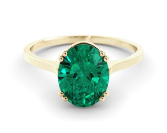 Emerald Chatham Ring: 14K Yellow Gold, Rich Green Stone