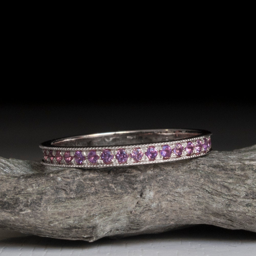 Curved Marquise Shaped Amethyst Round Emerald Wedding Matching Band