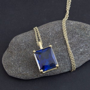 Sapphire necklace, blue sapphire, gold necklace, necklace, necklaces for women, sapphire jewelry, September birthstone, sapphire pendant image 1