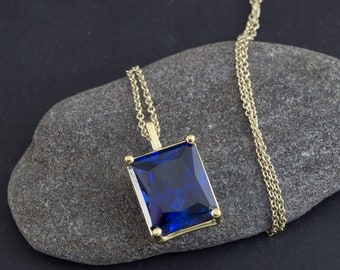 Sapphire necklace, blue sapphire, gold necklace, necklace, necklaces for women, sapphire jewelry, September birthstone, sapphire pendant