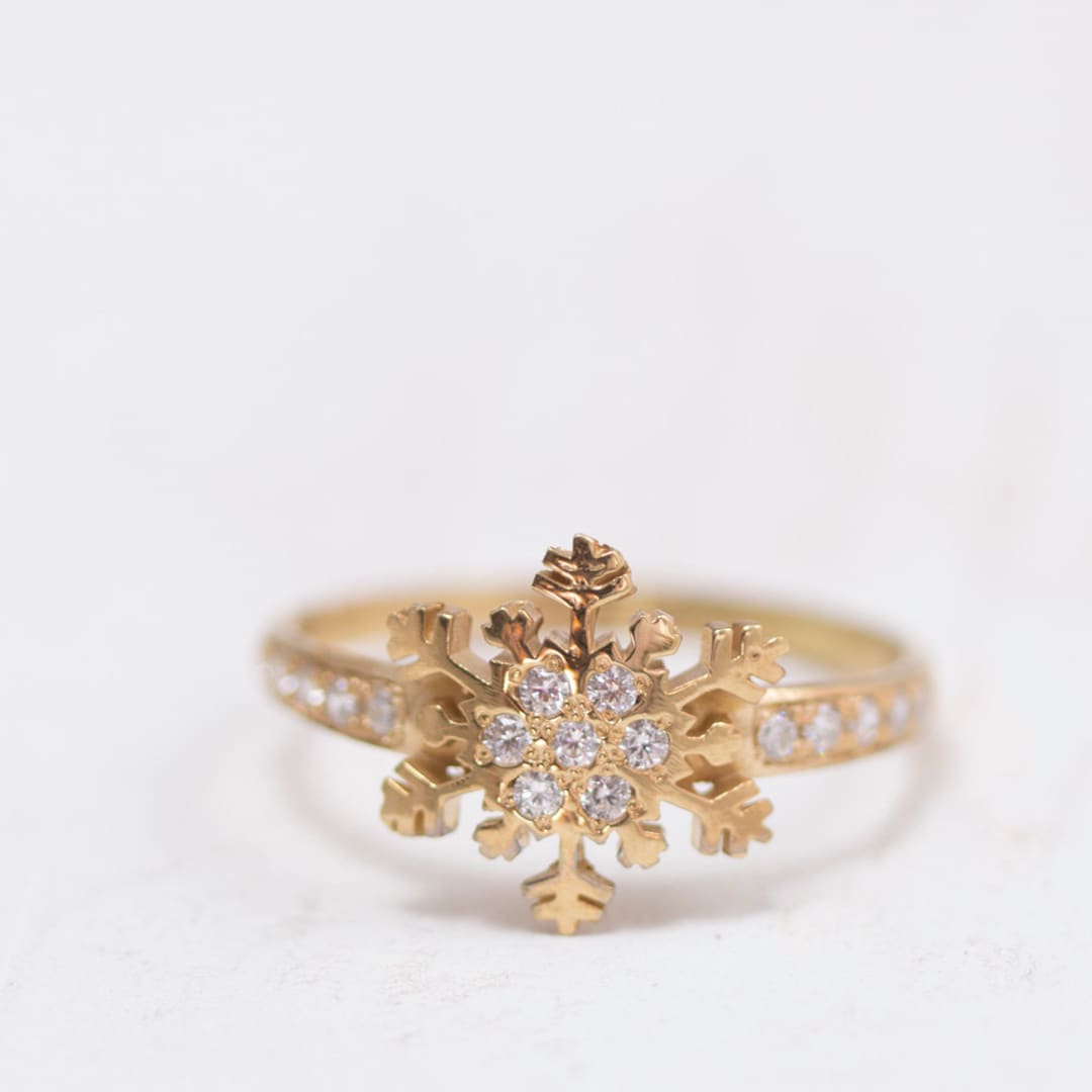 Diamond Snowflake Gold Ring Etsy Canada