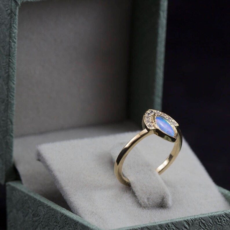 Vintage ring unique ring engagement ring unique engagement blue opal opal engagement ring opal ring diamond ring halo opal ring