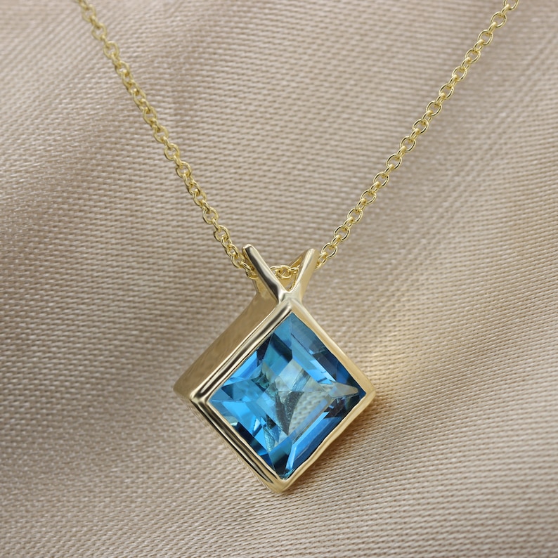 Blue topaz necklace, London blue topaz, Blue necklace, December birthstone necklace, something blue, Gemstone jewelry, rose gold necklace image 5