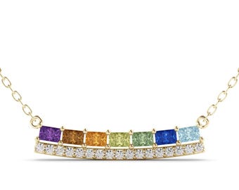 Rainbow Sapphire Necklace: Colorful Gems and Diamonds (14k Gold)