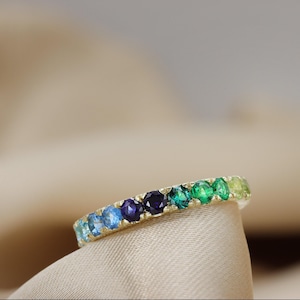 Gouden gradiënt Rainbow Eternity ring - Saffier - Smaragd - ombre ring- Granaat - Blauwe Topaas - Aquamarijn - Amethist