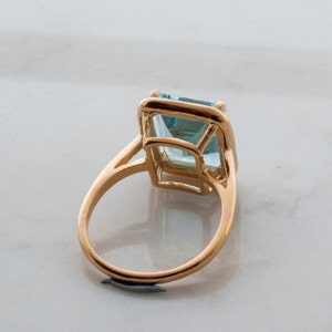 Blue Topaz Gold Ring Square stone Swiss Blue Topaz Blue gemstone Prong setting Rectangular ring Statement ring something blue image 5